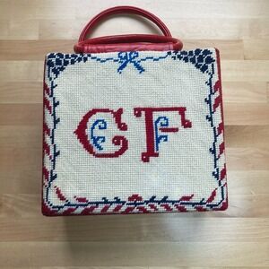 Handmade Needlepoint Cross Stitch Red Blue Cream Stitched CF/GF Handbag